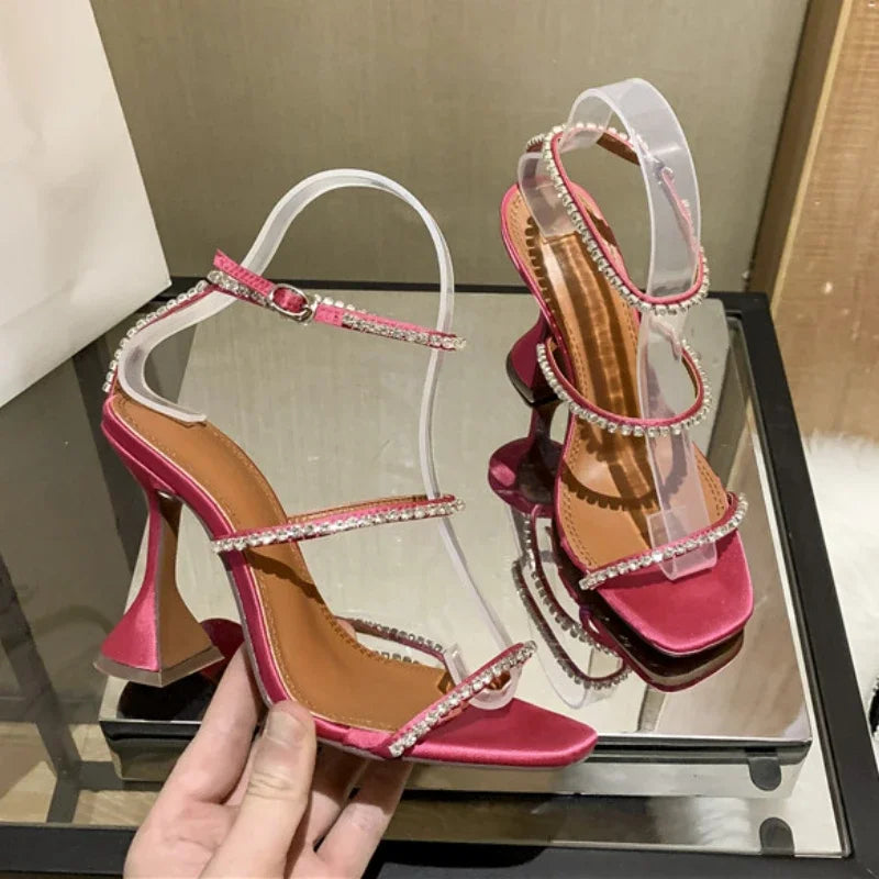 Sandales femme – Strass & chaîne, bout ouvert