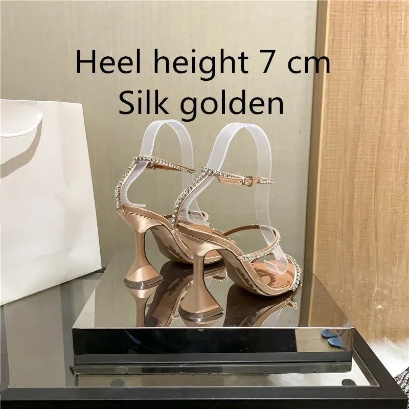 Sandales femme – Strass & chaîne, bout ouvert