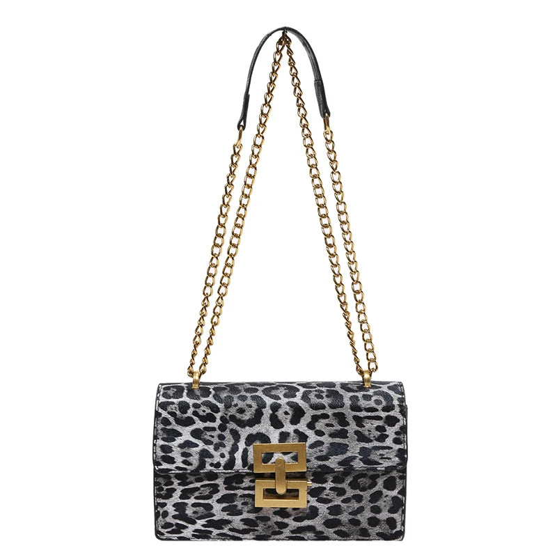 Pochette femme imprimé léopard – Cuir PU, chaîne décorative 3 coloris