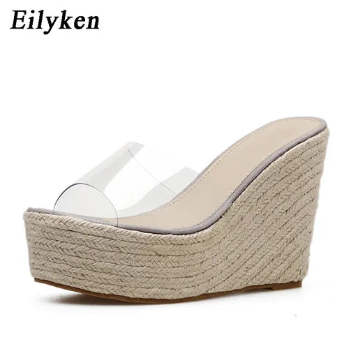 Sandales Compensées Femme  – PVC Transparent & Talon Haut