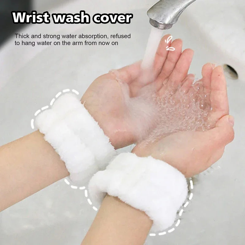 Bracelets lavage visage en polaire – Manchettes maquillage & douche, lot de 2