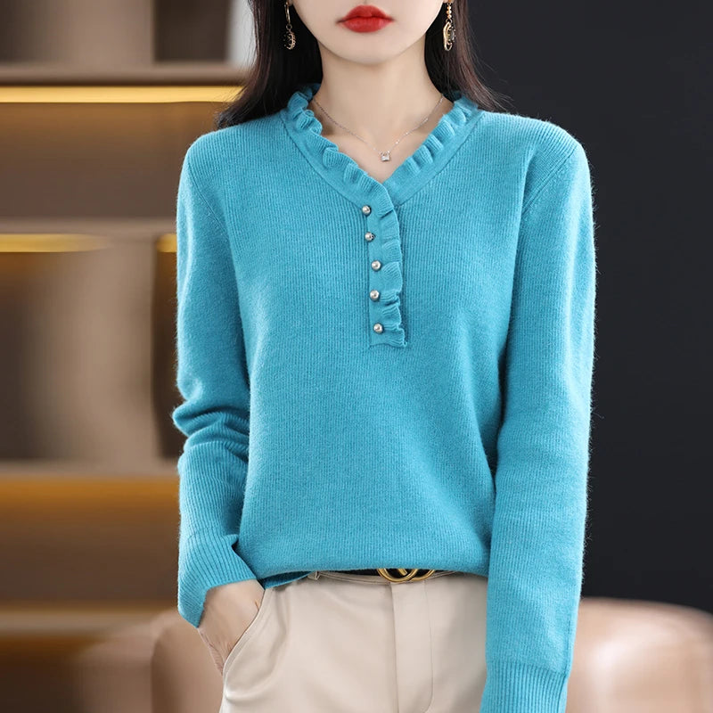 Haut en Maille Femme – Col V, Manches Longues & Grande Taille
