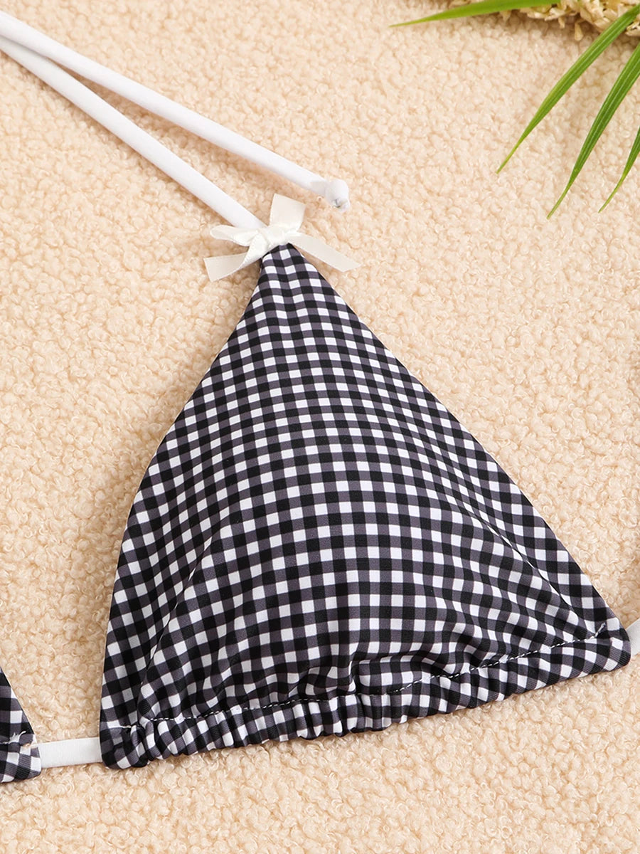 Bikini 2 Pièces – Halter & String Motif Petits Carreaux -Plusieurs coloris