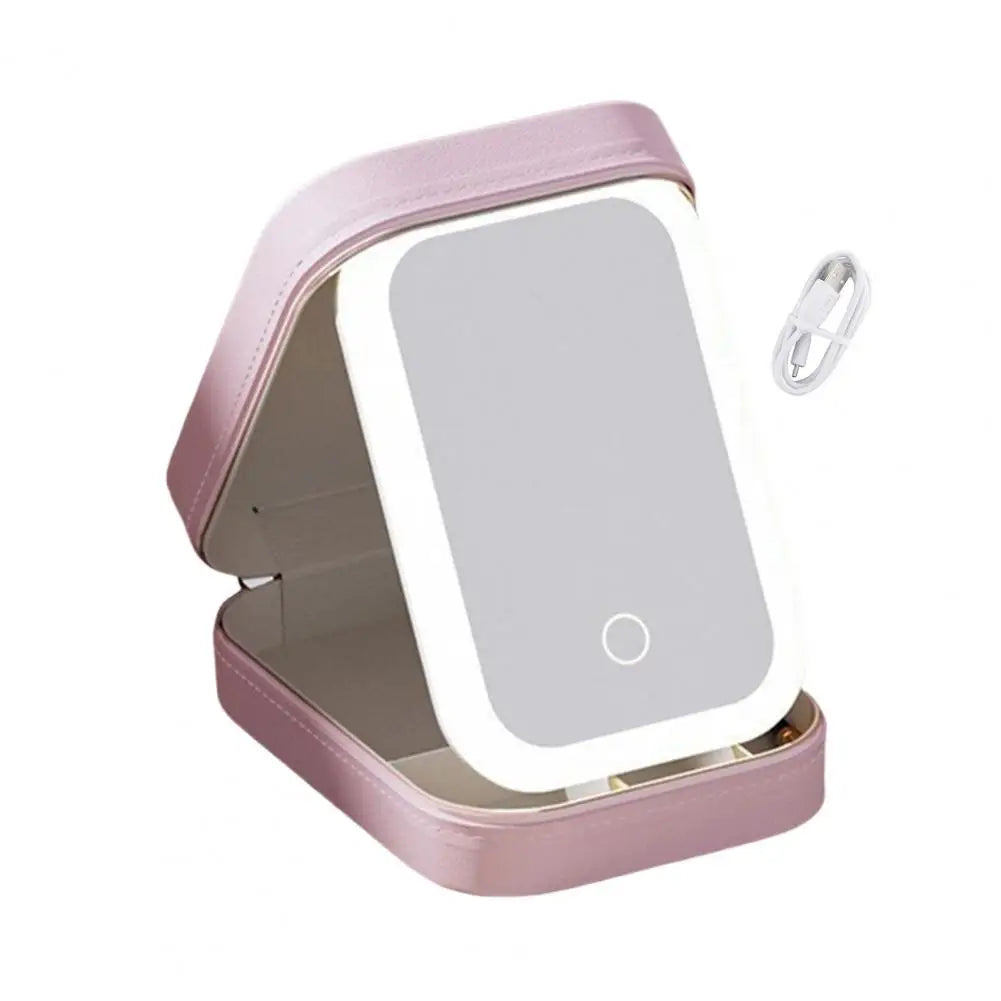 Trousse maquillage voyage miroir LED rechargeable – 3 réglages d’éclairage, rangement bijoux
