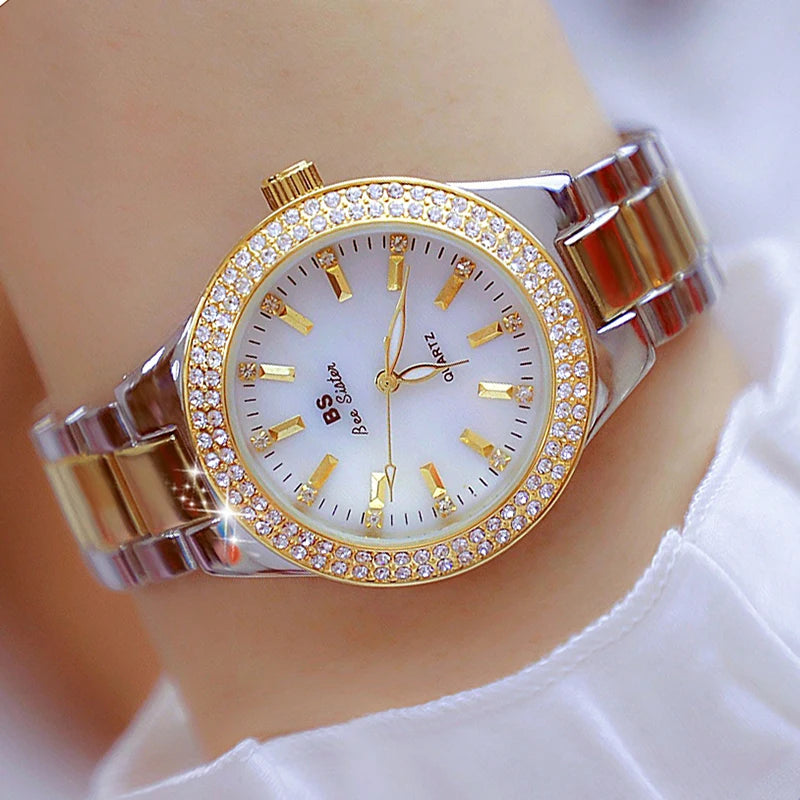 Montre femme  – Acier inoxydable, cristaux & diamants – Plusieurs coloris