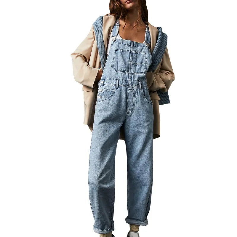 Combinaison Salopette Femme – Denim Bleu Sans Manches À Bretelles -3 coloris