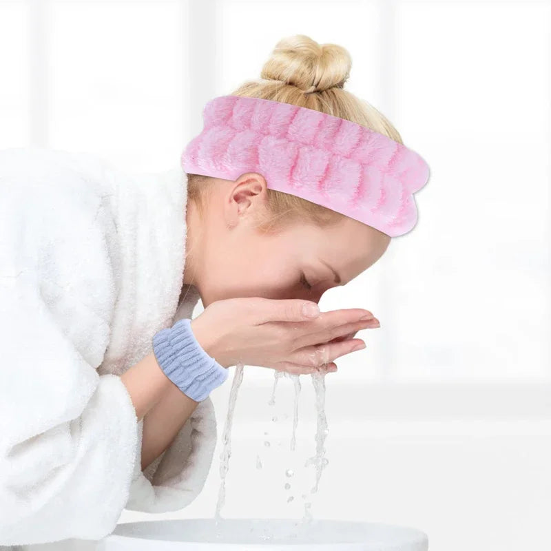 Bracelets lavage visage en polaire – Manchettes maquillage & douche, lot de 2