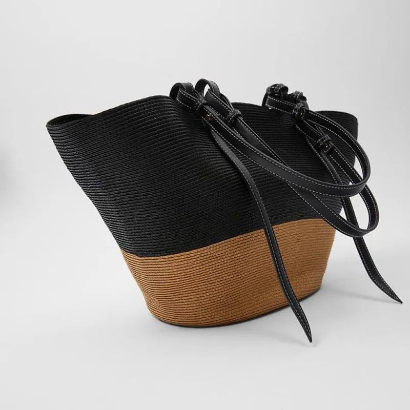 Sac en paille tressé  – Grande capacité, plage & shopping