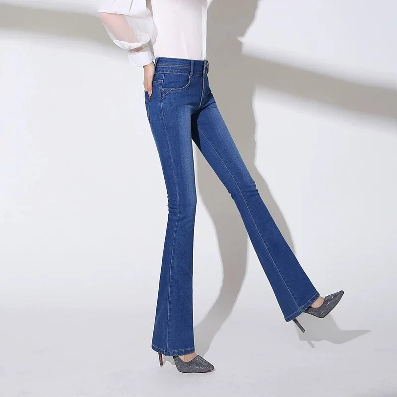 Jean flare slim femme Taille haute, coupe oversized stretch