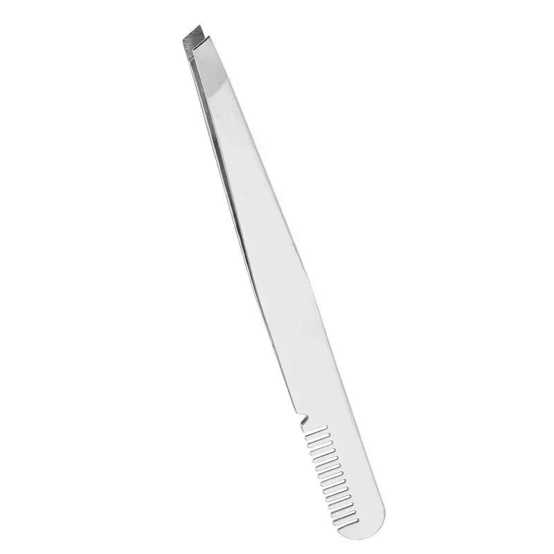 Pince à cils & sourcils en acier inoxydable – Pointe diagonale avec peigne, précision