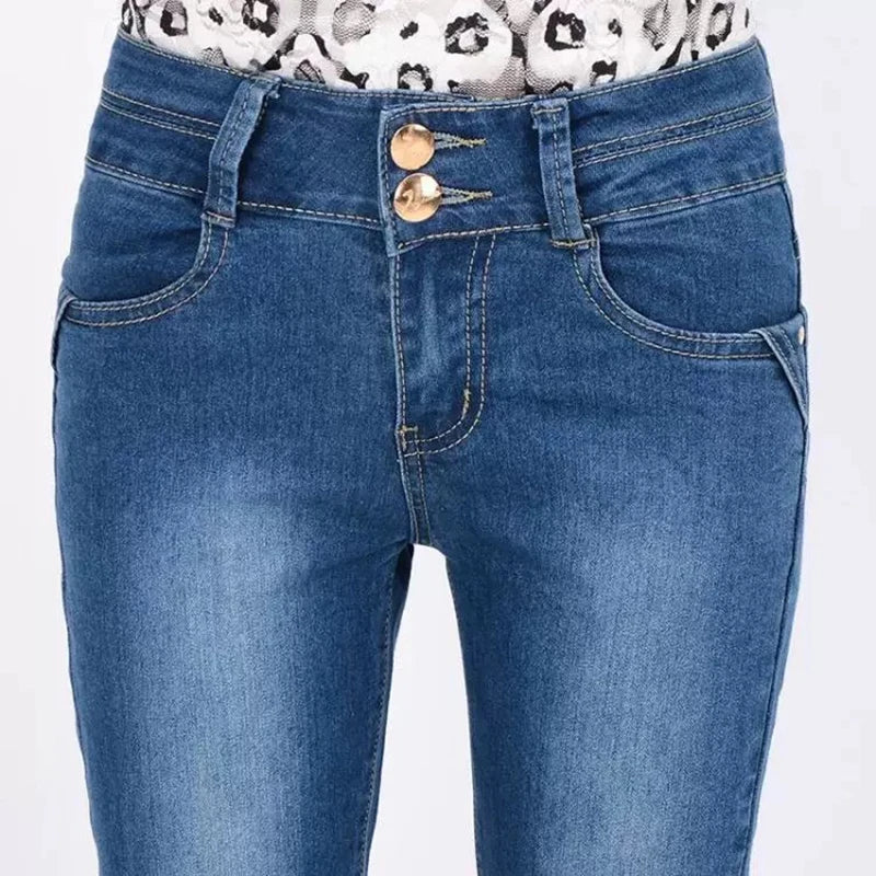 Jean flare slim femme Taille haute, coupe oversized stretch