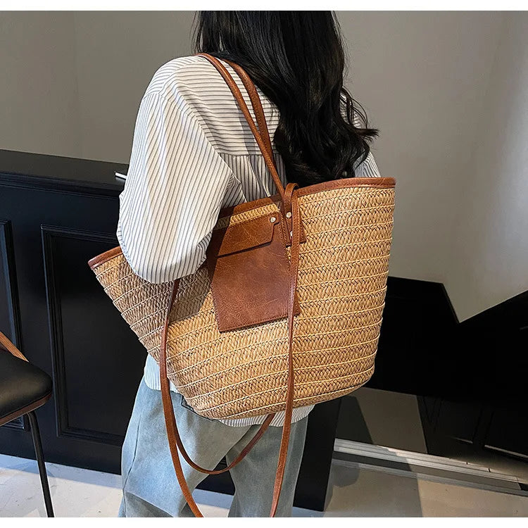 Sac tissé en paille – Fourre-tout plage été – Plusieurs coloris