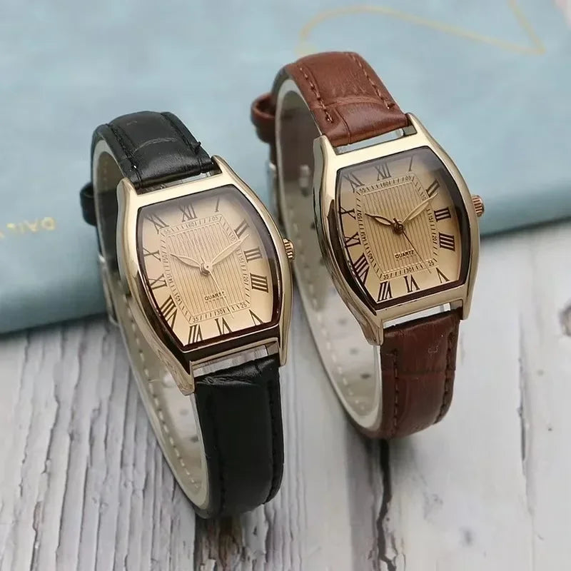 Montre femme vintage – Bracelet cuir, mouvement quartz – Plusieurs coloris