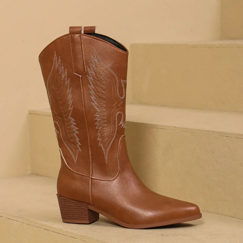 Bottes Femme Style Cowboy Western – Talon Carré & Bout Pointu