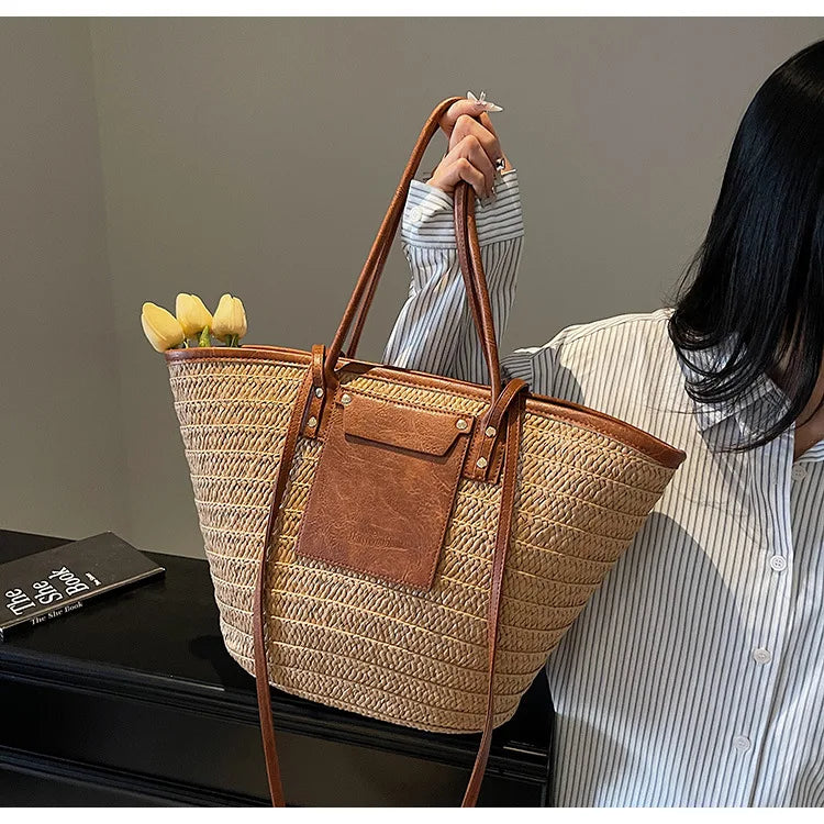 Sac tissé en paille – Fourre-tout plage été – Plusieurs coloris