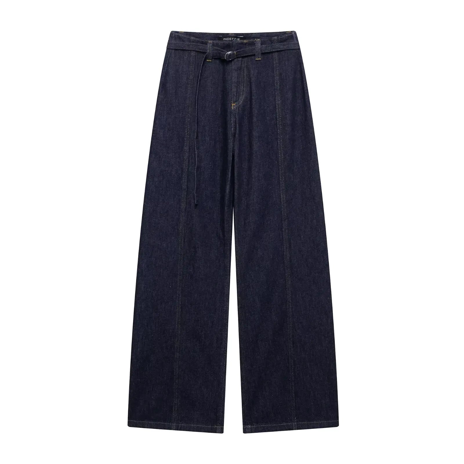 Ensemble denim femme – Veste col cranté simple boutonnage, pantalon taille haute large