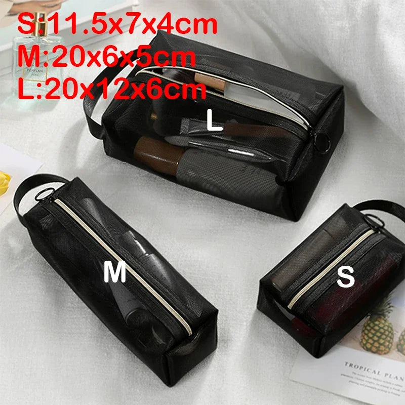 Sac à cosmétiques transparent en maille – Organisateur maquillage portable, 3 tailles