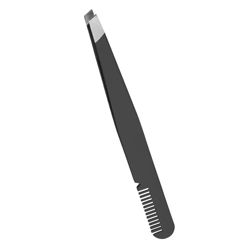 Pince à cils & sourcils en acier inoxydable – Pointe diagonale avec peigne, précision