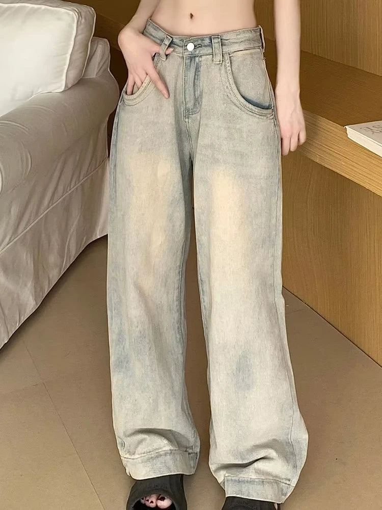 Jean Vintage Américain Femme – Coupe Droite Loose Décoloré