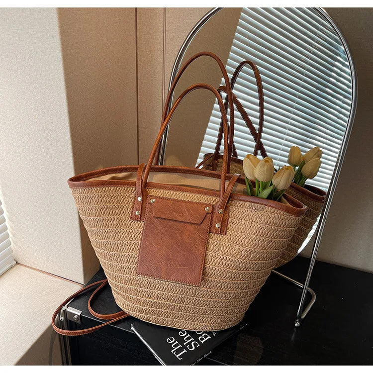 Sac tissé en paille – Fourre-tout plage été – Plusieurs coloris