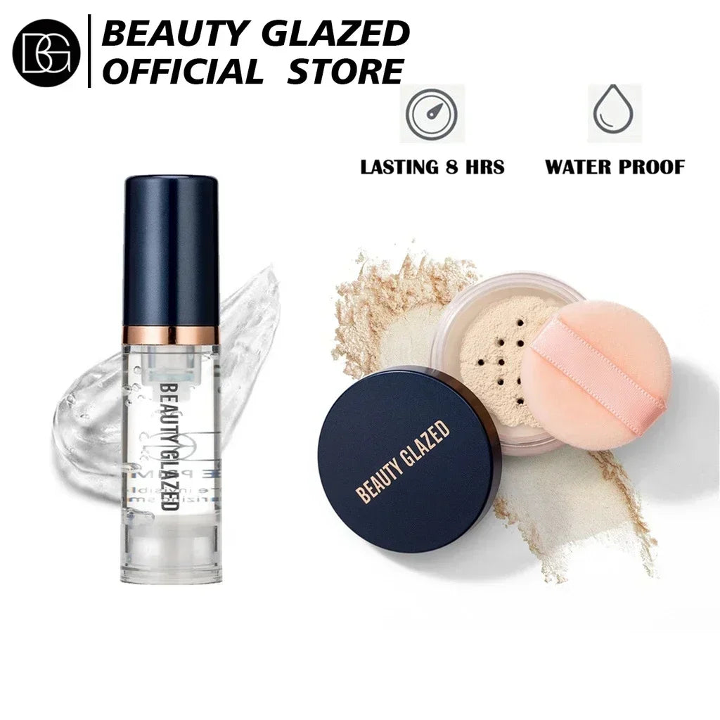 BEAUTY GLAZED Face Makeup Set,Primer+Loose Powder,Oil-Control,Waterproof,Long Lasting,Invisible Pore Smooth,Setting Powder