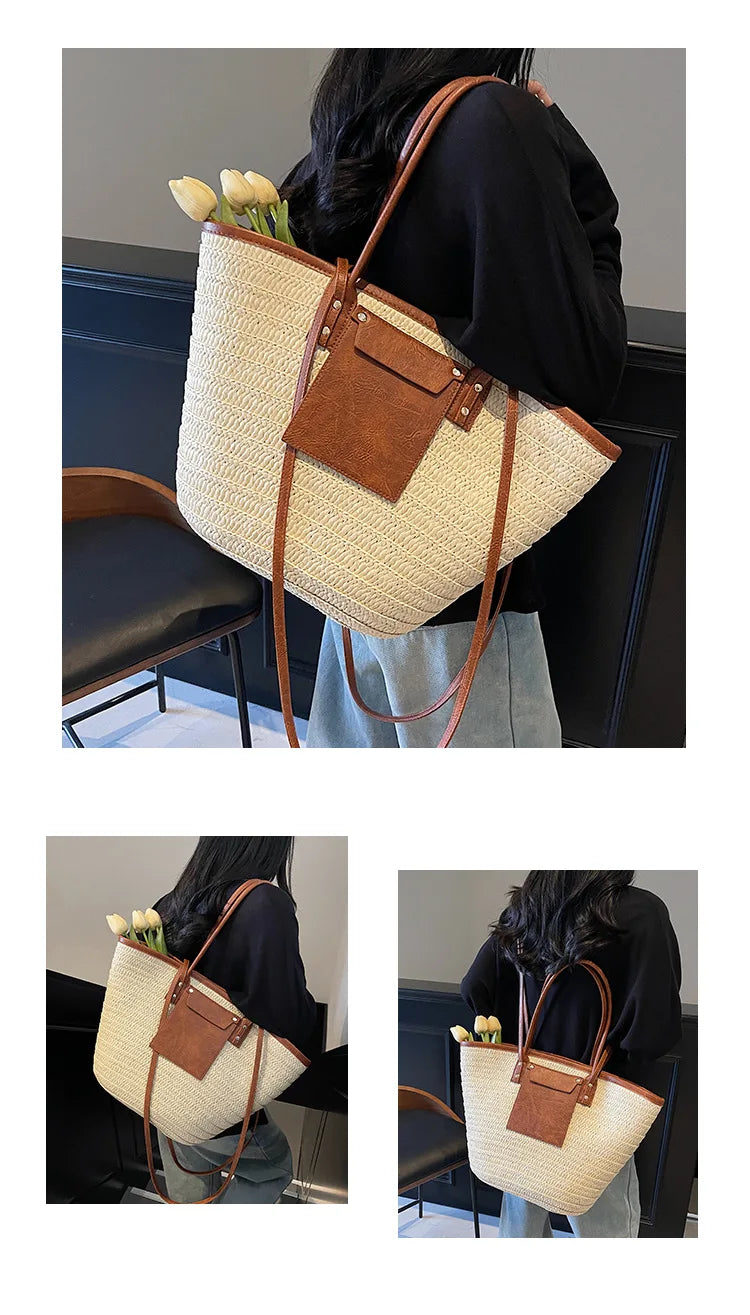 Sac tissé en paille – Fourre-tout plage été – Plusieurs coloris