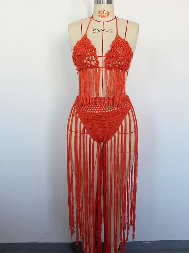 Bikini Femme Crochet & Pompon – Haut Court Dos Nu Sexy -Plusieurs coloris