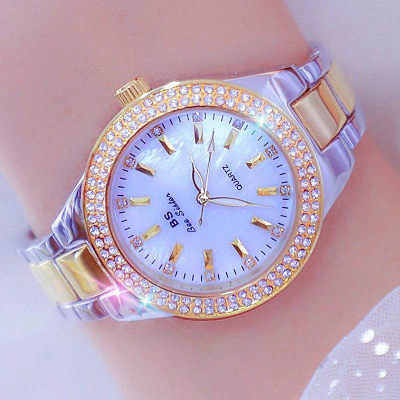 Montre femme  – Acier inoxydable, cristaux & diamants – Plusieurs coloris