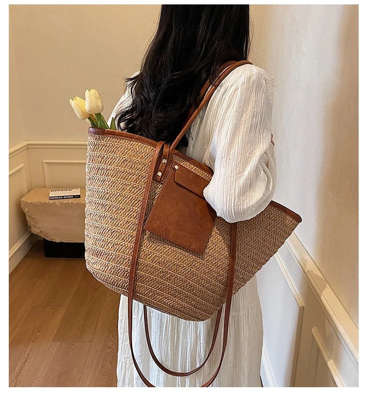 Sac tissé en paille – Fourre-tout plage été – Plusieurs coloris