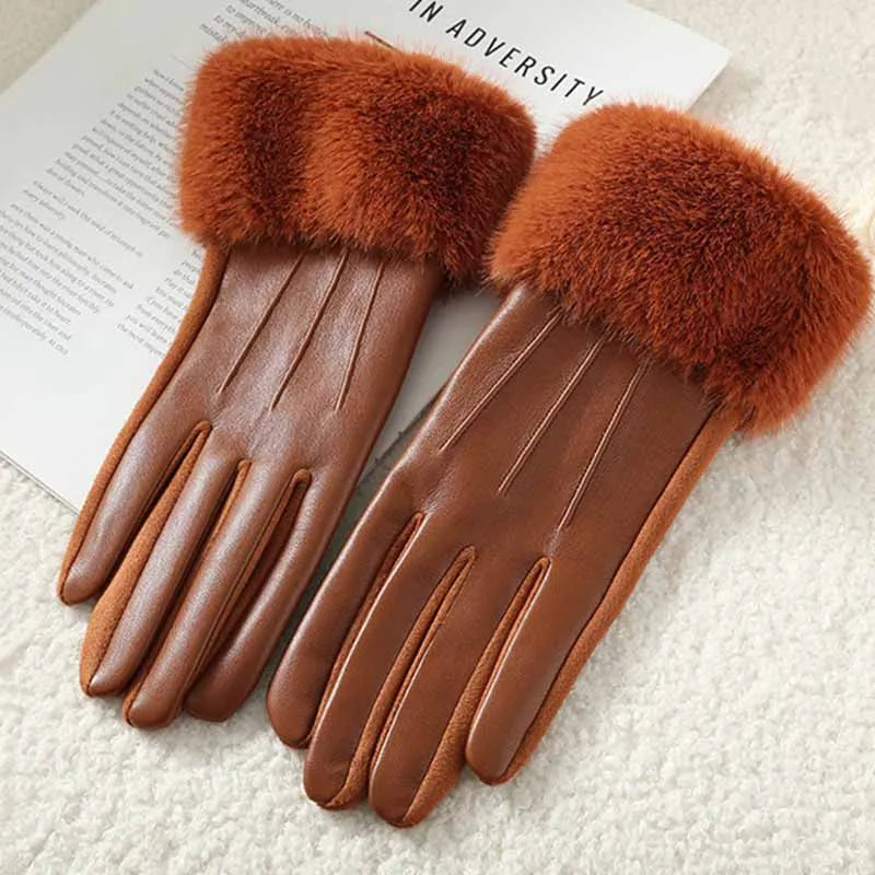 Gants Femme Hiver – Cuir PU & Bordure Fausse Fourrure Élégants - 6 coloris