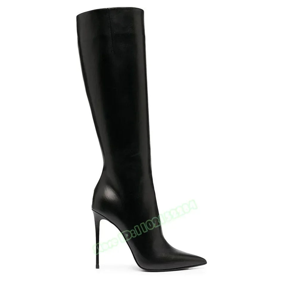 Bottes hautes femme cuir véritable – Bout pointu, talon aiguille, sans lacets 17 coloris