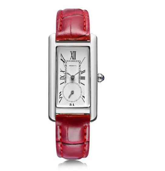 Montre rectangle femme – Quartz, bracelet cuir, analogique – Plusieurs coloris