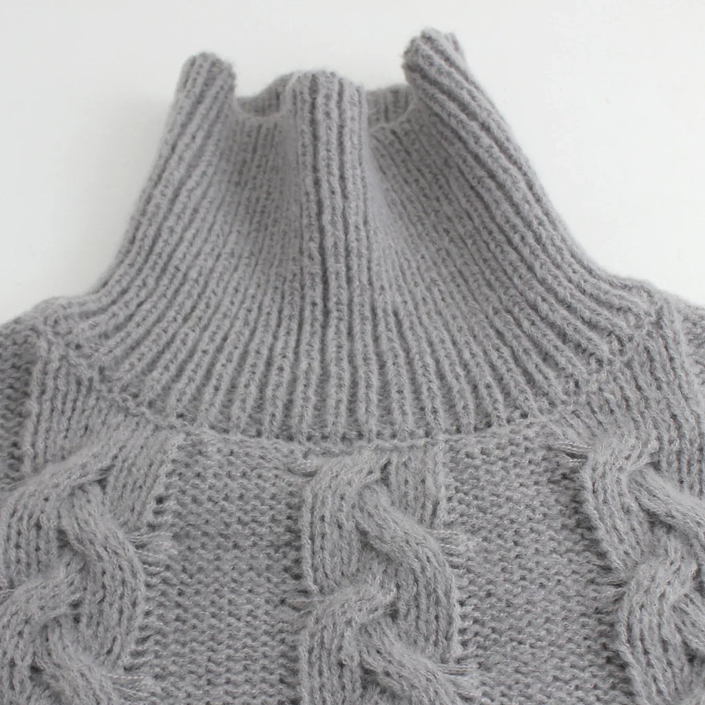 Pull col montant femme Maille torsadée motif fleuri, manches longues