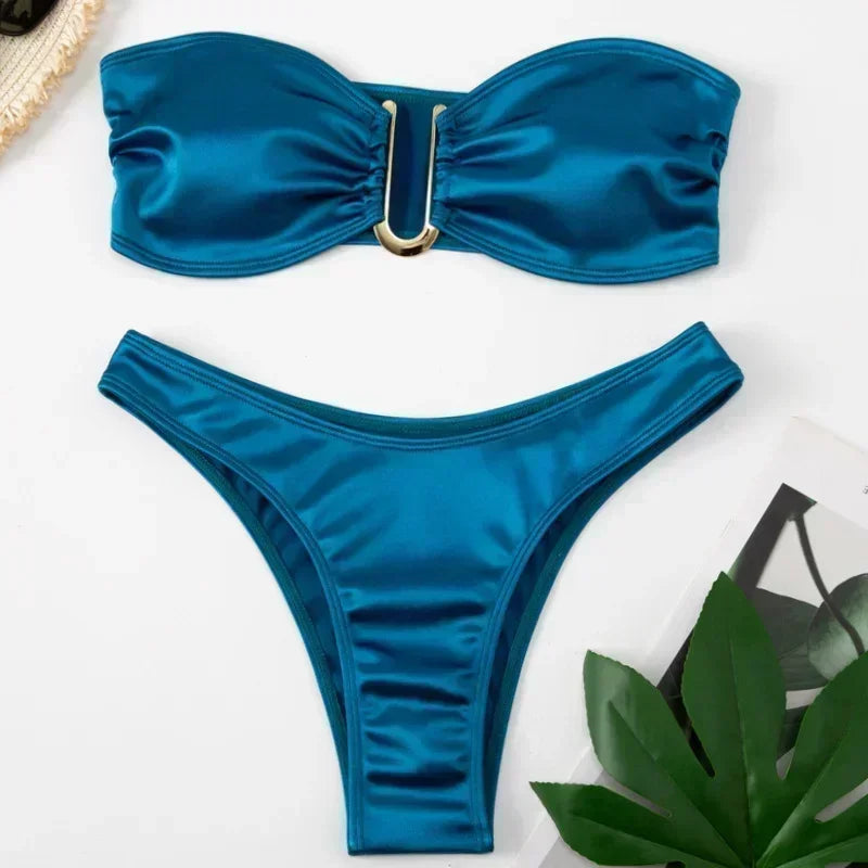 Bikini Deux Pièces Femme – Haut Bandeau & Bas Taille Haute