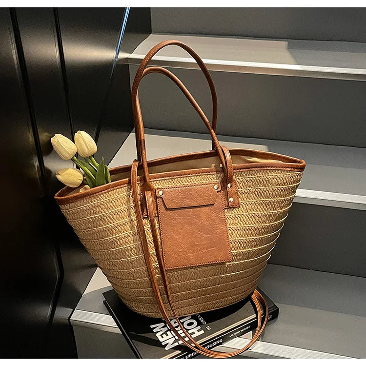 Sac tissé en paille – Fourre-tout plage été – Plusieurs coloris