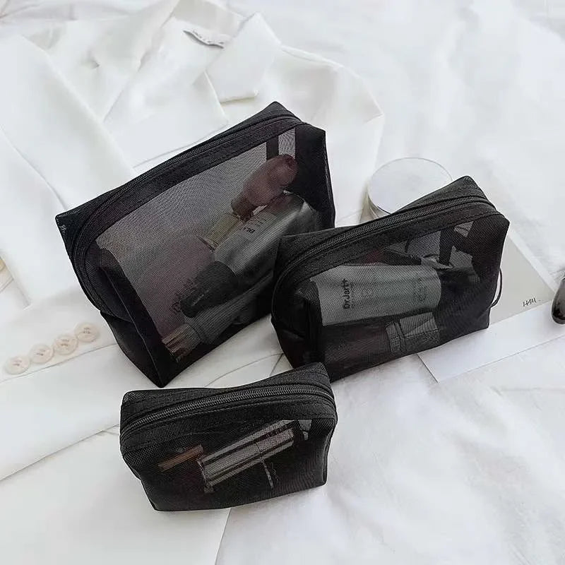 Sac à cosmétiques transparent en maille – Organisateur maquillage portable, 3 tailles