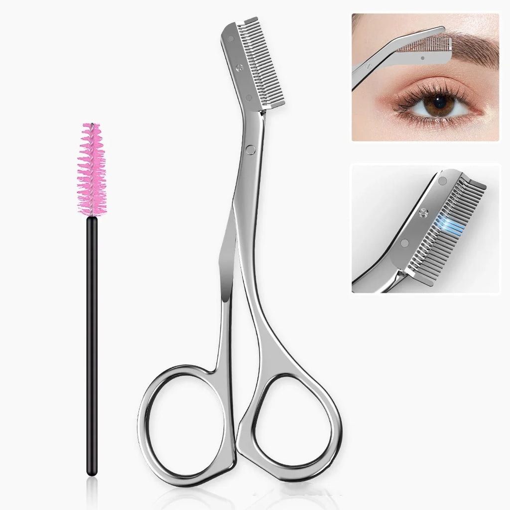 Kit Ciseaux à Sourcils en Acier Inoxydable avec Peigne – Plusieurs Coloris