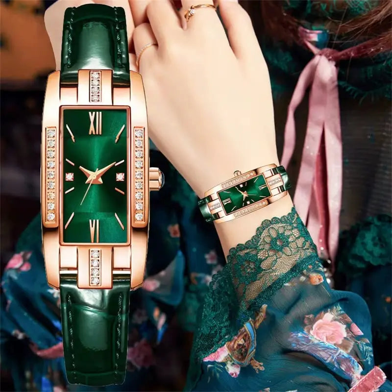 Montre femme carrée – Bracelet cuir, quartz – Plusieurs coloris