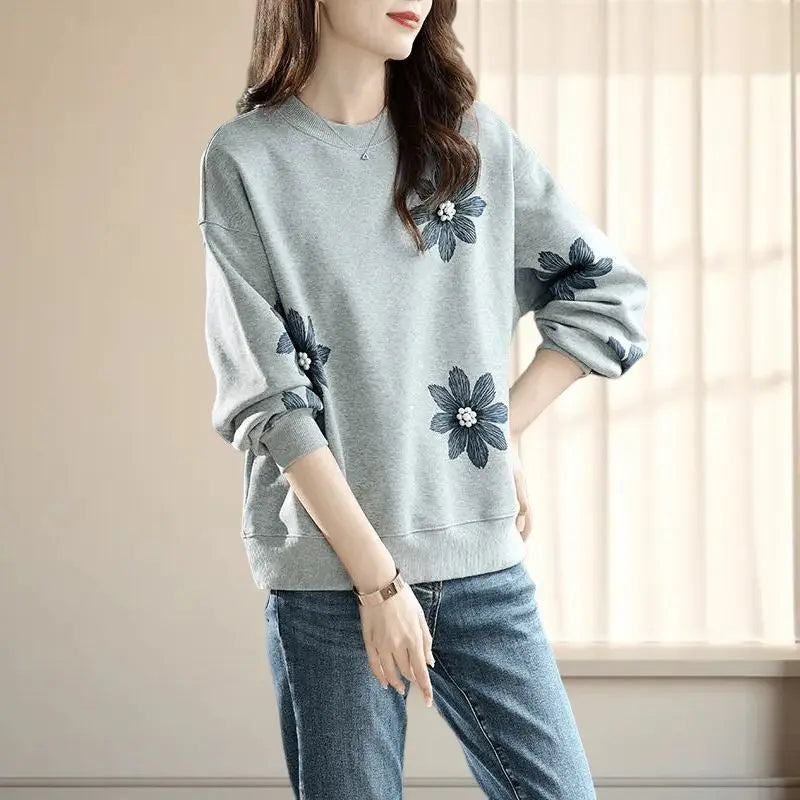 Sweat-Shirt Femme – Style Coréen, Petits Motifs Fleuris