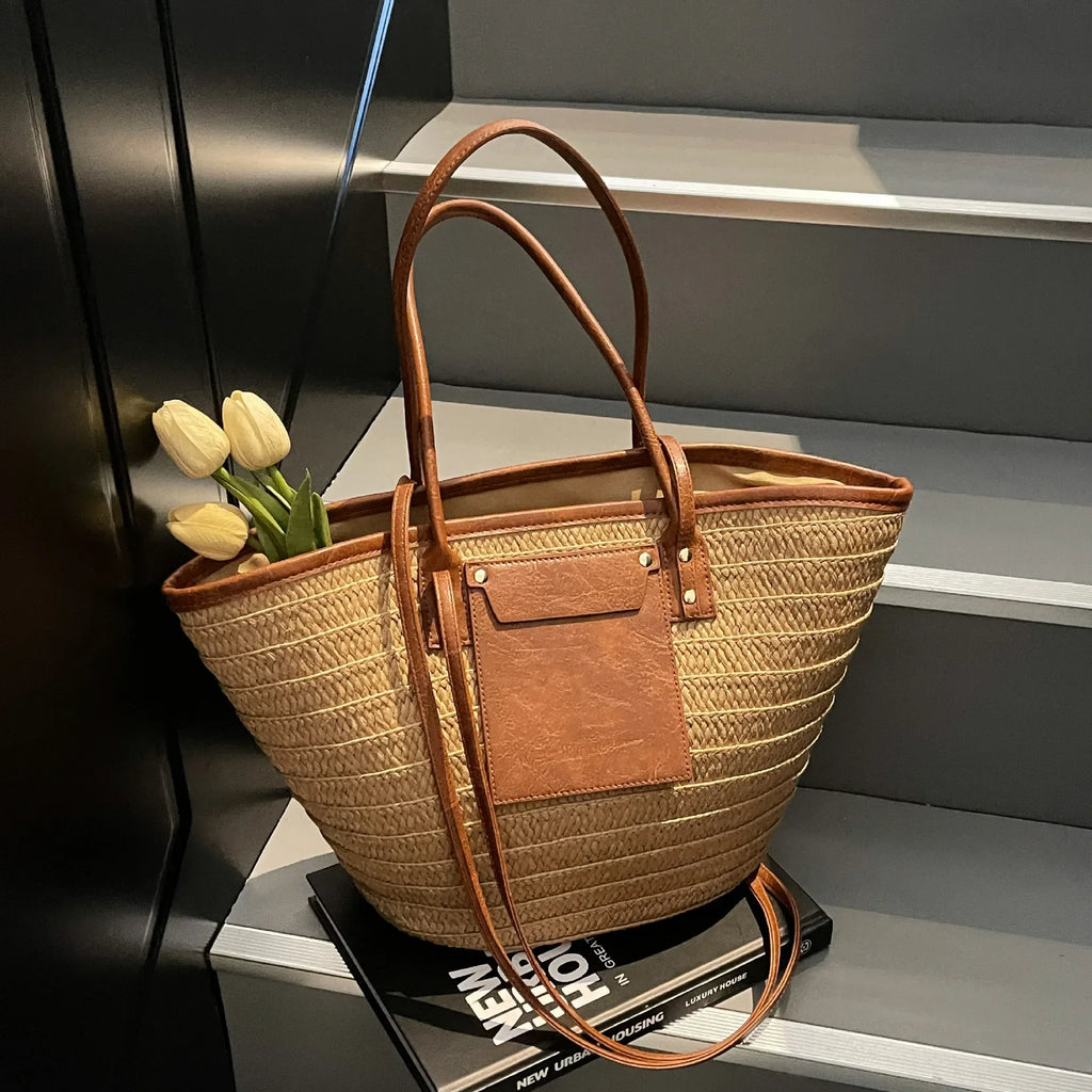 Sac tissé en paille – Fourre-tout plage été – Plusieurs coloris