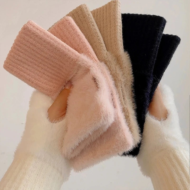 Gants sans doigts femme – Tricotés, mi-doigts – Plusieurs coloris