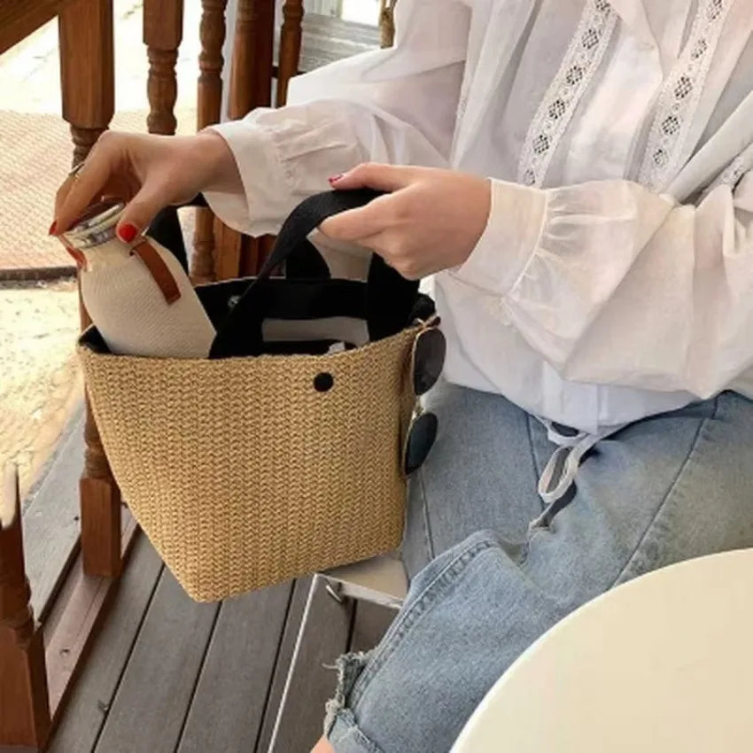 Sac en rotin tressé  – Grande capacité, plage été, éco-responsable 2 coloris