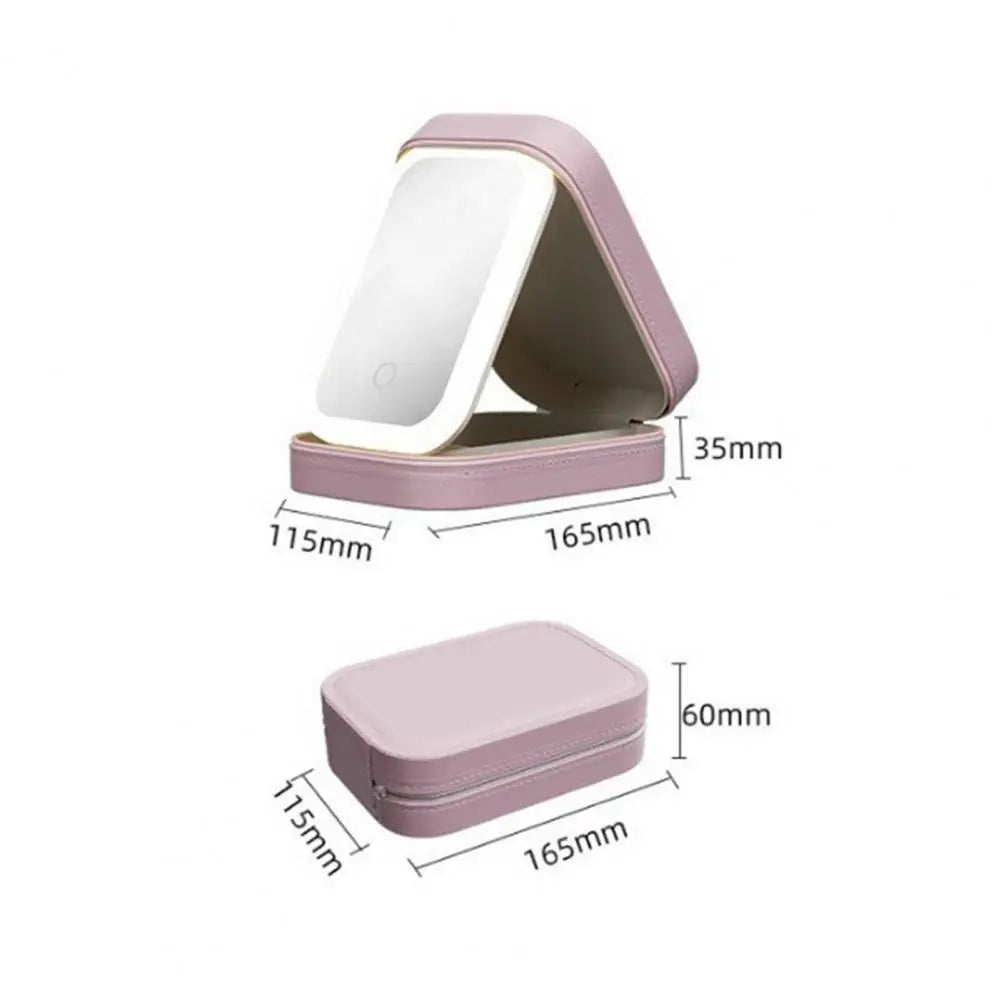 Trousse maquillage voyage miroir LED rechargeable – 3 réglages d’éclairage, rangement bijoux