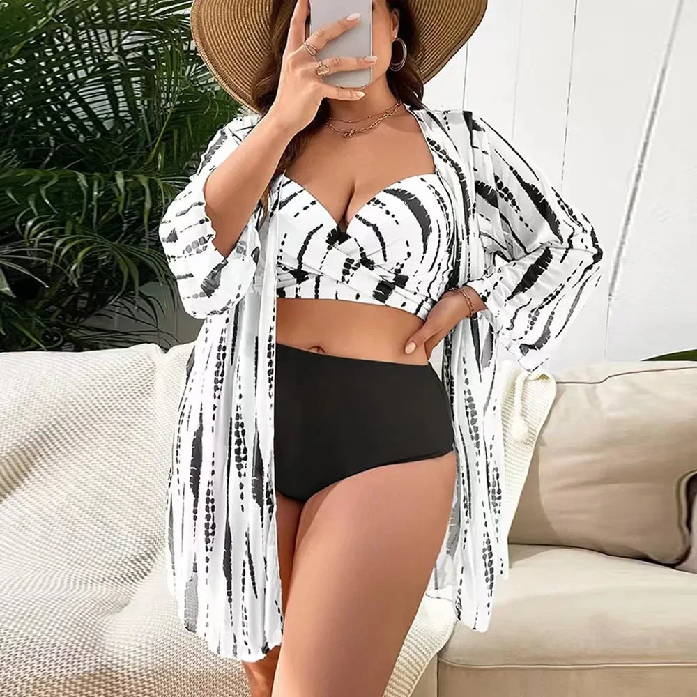 Bikini  3 Pièces Push-Up & Taille Haute – Grande Taille L à 5XL 2 coloris