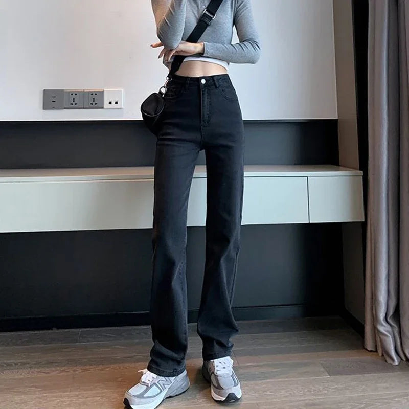 Jean droit slim femme Taille haute, coupe étroite