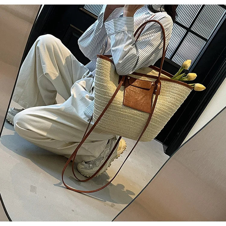 Sac tissé en paille – Fourre-tout plage été – Plusieurs coloris
