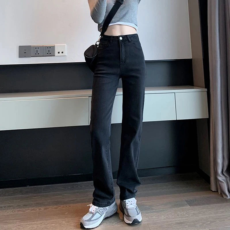 Jean droit slim femme Taille haute, coupe étroite