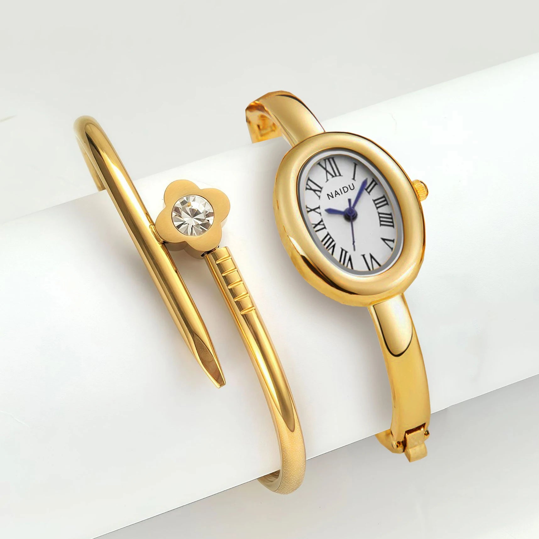 Coffret 2 montres femme Quartz, bracelet acier offert