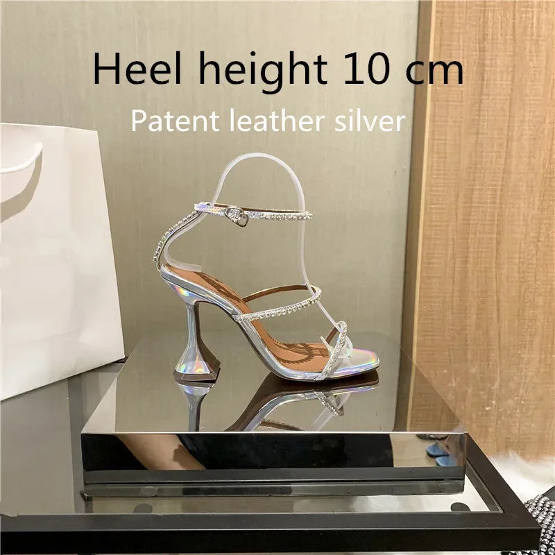 Sandales femme – Strass & chaîne, bout ouvert