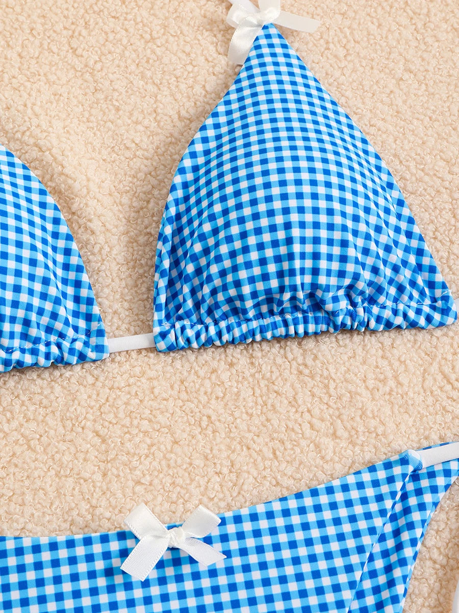 Bikini 2 Pièces – Halter & String Motif Petits Carreaux -Plusieurs coloris